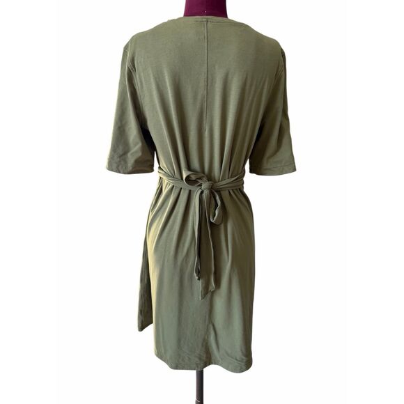 Lululemon Cotton Wrap-Front T-Shirt Dress Green Women's Size 10 Athlrisure Short - Picture 3 of 9